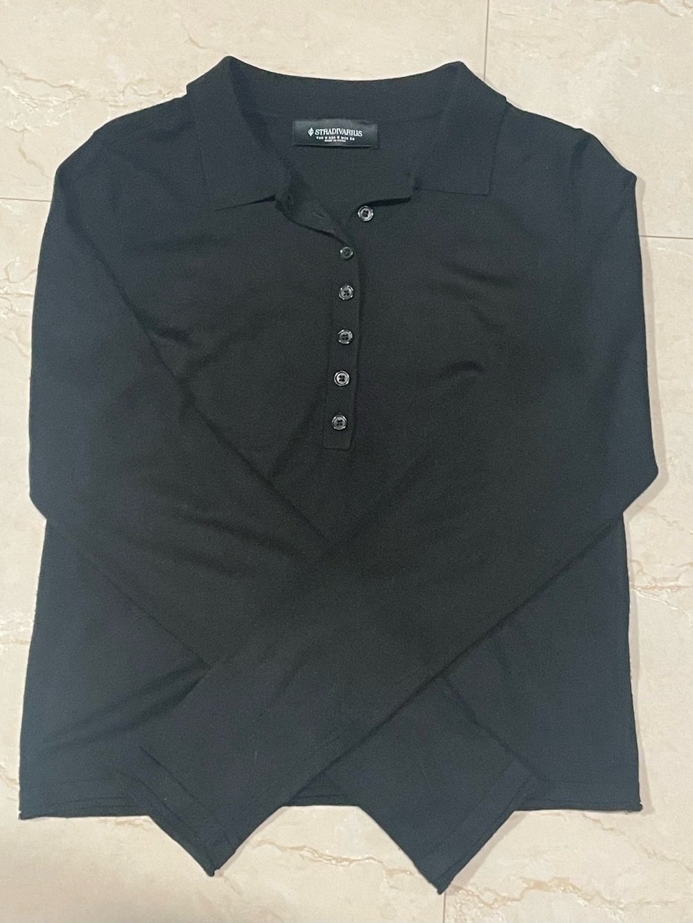 Stradivarius Black Long-Sleeve Polo Knit
